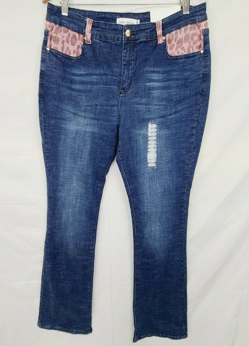 Ranch Dress'n Boot Cut Jeans Size 16 Womens Blue Denim Pink
