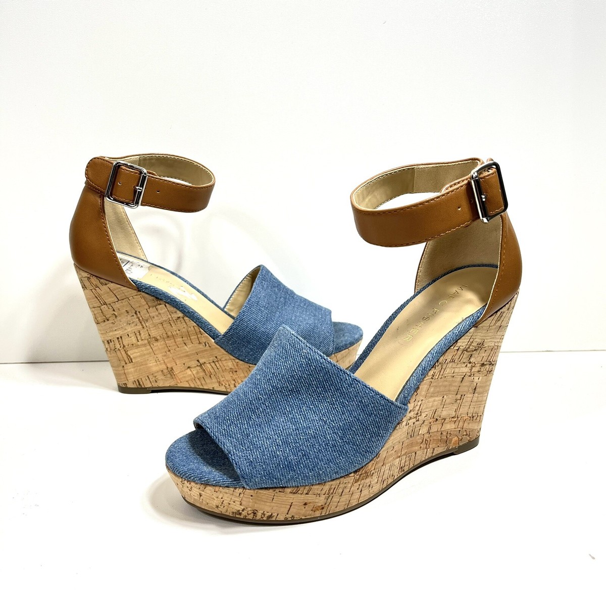 Women's Denim Strap Wedge Sandals - 4.13" Heel Platform Slippers, Casual Summer Indoor/Outdoor Shoes