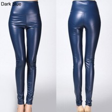 Mujeres 19 Colores Polar PU Leggings Imitación Cuero Ajustado Pantalones Brillantes Pantalones