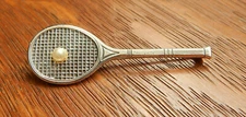 Vintage Lang Tennis Racket Pearl Ball Pin Brooch Mid Century Made USA