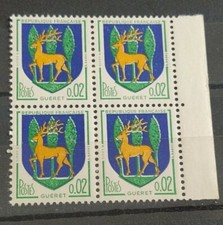 Bloc 4 timbres France Armoiries de Villes Guéret N° 1351B Neuf** 1962