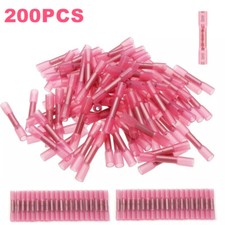200 Pcs Heat Shrink Waterproof Wire Connectors Butt Seal Terminals Red 22-16 AWG