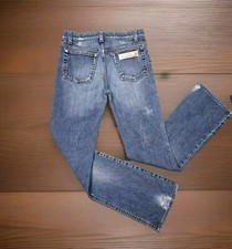 Roberto Cavalli Women's Distressed Denim Logo Flare Leg Jeans 495 Size 28