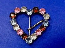 Small Heart Shaped Silver Tone Belt Buckle Covered With Mixed Color Rhinestone