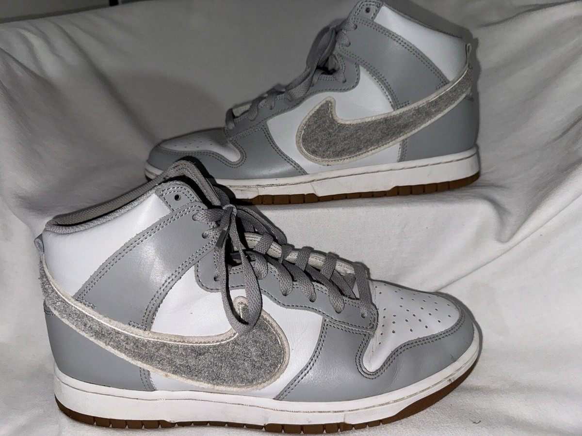 Size 10.5 - Nike Dunk High Chenille Swoosh - Light Smoke 
