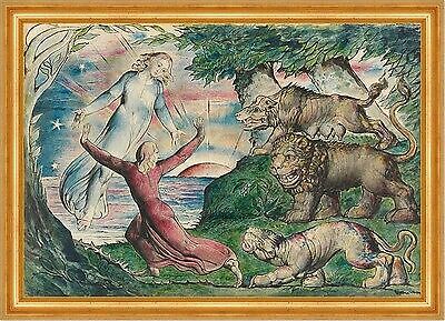 Dante running from the three beasts William Blake Löwen Tiger B A3 03478 Gerahmt