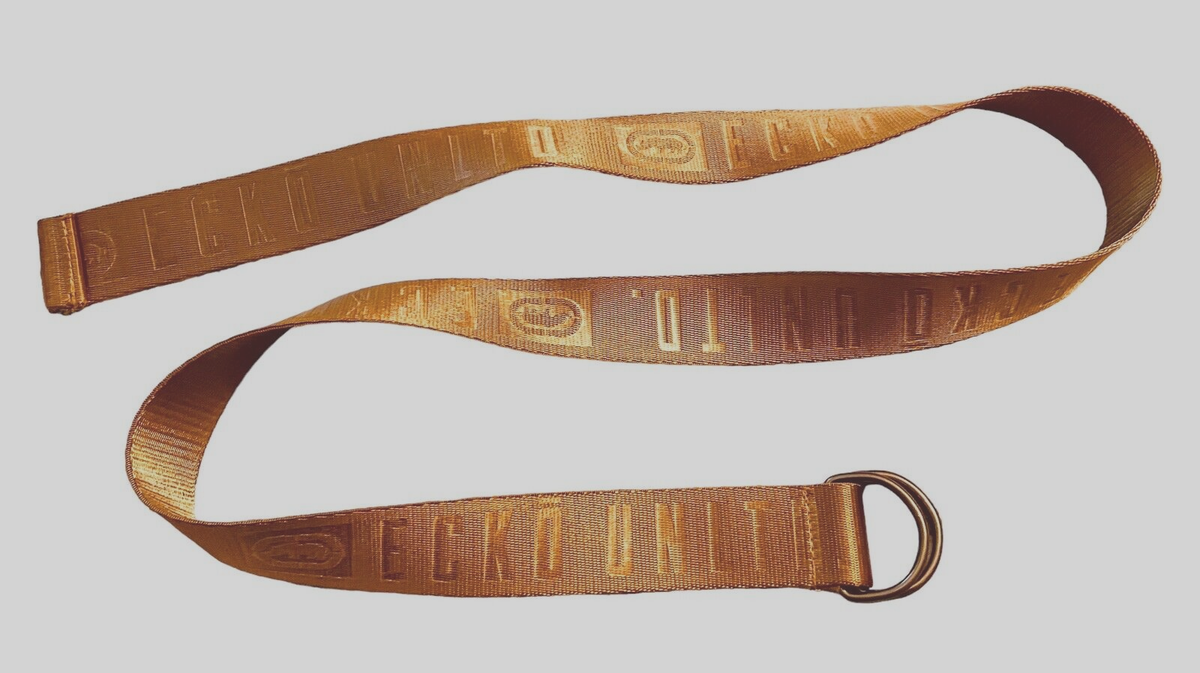Ecko Unltd Brown Leather Double Grommet Belt Y2K Streetwear Industrial ECKO UNLTD BROWN TWILL FABRIC BELT, MONOGRAM & RHINO LOGO  main image 2