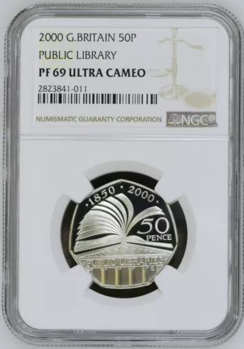 2000 Great Britain Public Library 50 Pence Proof NGC PF69
