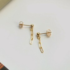 Gold Filled Paper Clip Chain Earrings Studs - Dainty Tiny Simple Minimalist UK
