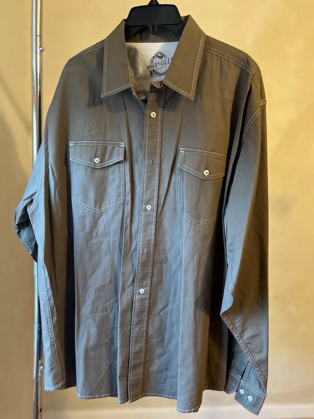 Wrangler Men's 100% Cotton classic Long Sleeve button-Up Shirt W/Pockets|Sz:2XL thumbnail 3