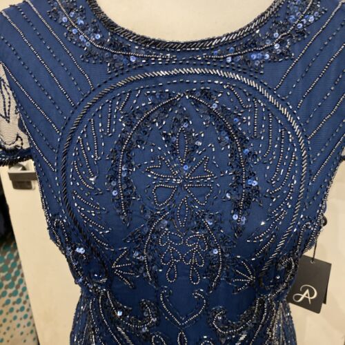 NEW ADRIANNA PAPELL Uk 12 Navy Short Sleeve Shift Evening Beaded Dress Cruise - Picture 2 of 13