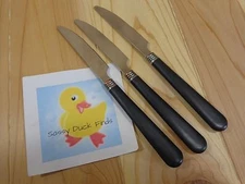 Stainless Flatware TABLE KNIFE 8" Set of 3 Black Plastic Handle 
