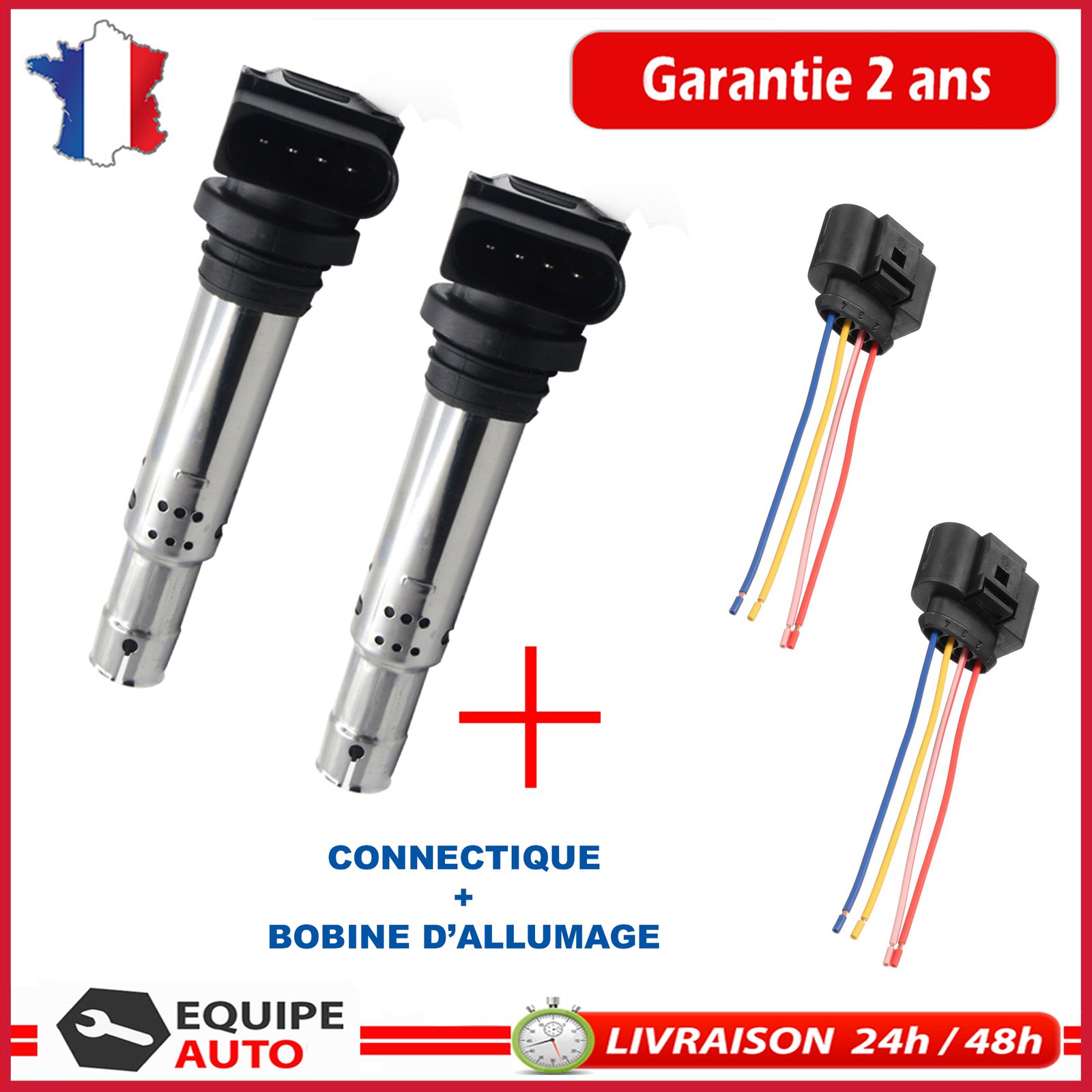 Bobine d'allumage 036905715 pour moteur essence avec connectique intégrée, lot de 2
