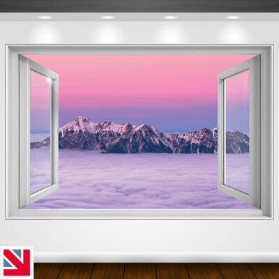 BERGE SCHNEEKAPPEN WOLKEN Wandtattoo Aufkleber Vinyl Fenster Blick