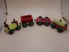 Vintage Colorful Wooden Wood Toy Train Cars Set of 4 - Missing Pieces and Engine