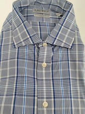 Lauren Ralph Lauren Dress Shirt Men's XL 17 34/35 Navy Plaid Slim Stretch Cotton