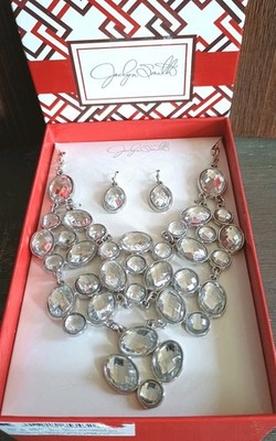 Jaclyn Smith Colorless Faceted Acrylic Statement Necklace Earrings Set