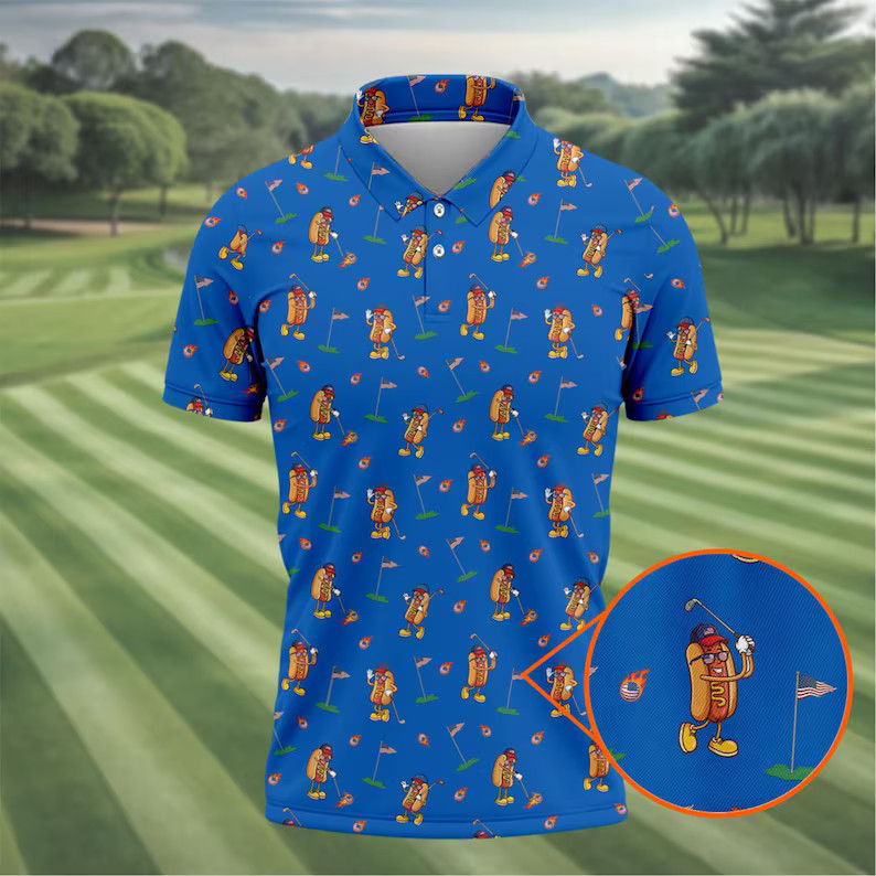 Funny Hotdog Golf Polo Shirt Patriotic Men's