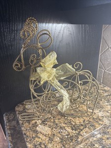 Heavy Braided Metal Reindeer 15”Hx 12” W Christmas Holiday Gold Tone Vintage