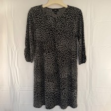 AGB Dress Womens Medium Gray Black Leopard Animal Print Cutout Neck Ribbed Knit