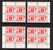 J34iii, Scott, 8c, HB, DEX, MNHOG, matched plate block of 4, 2nd Centennial