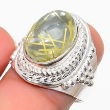 Rutilated Quartz Gemstone 925 Sterling Silver Jewelry All Size Ring For Gift