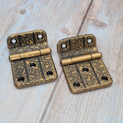 Vintage Black Gold Finish Hinges Bronze Metal Off Set Cabinet Furniture Set of 2