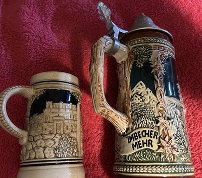 GERZ German Beer Stein Lot KEINEN TROPFEN IMBECHER MEHR - 7'' Lidded & 5'' Unlid