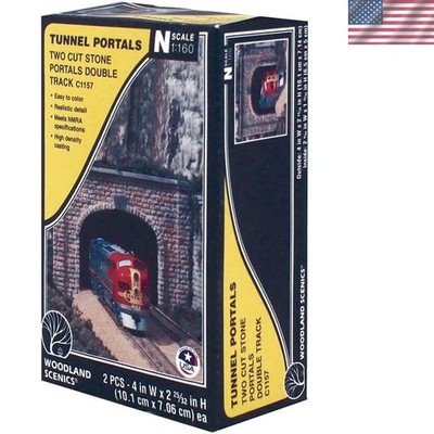 Compact Cut Stone Tunnel Portal - N Scale Double Feature for Train Models