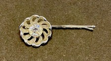 Vintage Silver Tone Bobby Pin with Single Prong Set Large Rhinestone, Lot 3