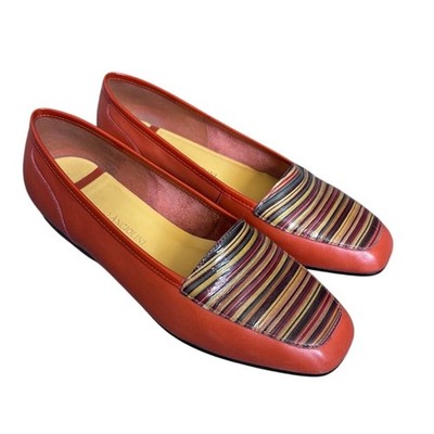 Vintage Enzo Angiolini Leather Loafers Orange Stripe Classic Women s 6.5