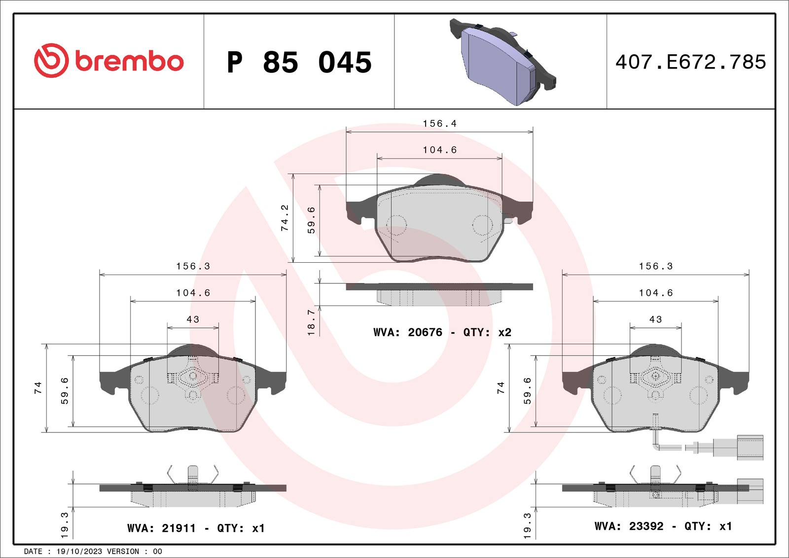 Brembo Bremsbelagsatz, Scheibenbremse P 85 045 Für Vw (Faw) - Bild 7