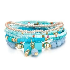 8Pcs Bohemian Blue Stackable Beaded Bracelets Set for Women,Handmade Layered Str