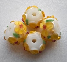 10pcs exquisite handmade Lampwork glass beads Yellow flower 9 16mm