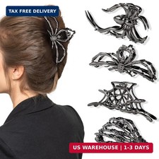 obeoby 4 Pcs Large Metal Halloween Hair Claw Clips Goth Accessories, Black Spi