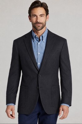 Canali Mens Sports Coat Blazer 40R / 50 NAVY BLUE Stripe Jacket ITALY READ!  NWT