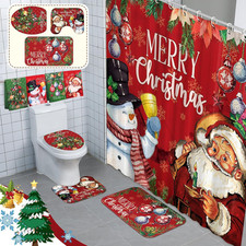 Christmas Shower Curtain Set with Towels, Rugs, and Toilet Lid Cover - Snowman