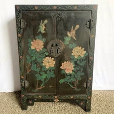 Vintage Chinese Black Hand Carved Cabinet