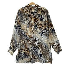 Chico's Ombre Animal Print Leopard Tunic Shirt Long Sleeve Size 3 XL Blue Brown