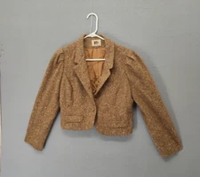Vintage RT II Blazer Womens Small Wool Tweed Cropped Puff Sleeve Jacket 80s