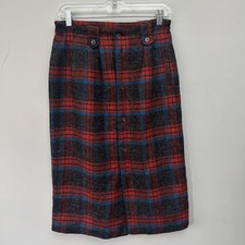 Vintage Skirt Womens 26" XS/Small Red Plaid Midi Retro 80s Preppy Academia