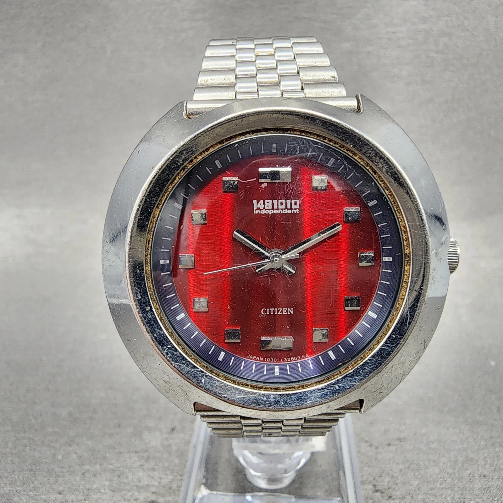 Citizen Independent 1481010 Watch Men 39mm Red Dial Silver Tone New Battery