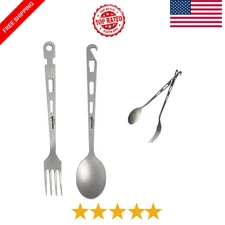 Titanium Fork Spoon Knife Set - Camping Tongs | Ultralight Backpacking Utensils,