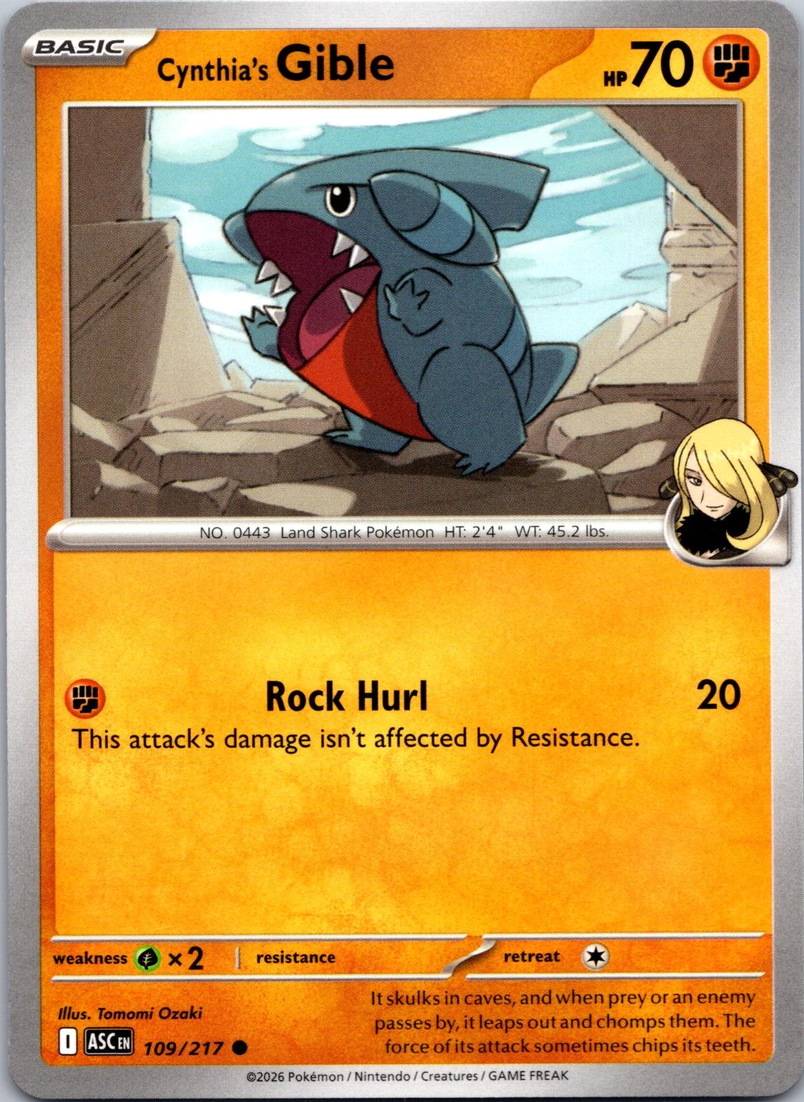 Cynthia's Gible 109/217 Common Ascended Heroes Pokemon Near Mint