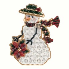Poinsettia Snowman Snow Charmer Beaded Cross Stitch Kit Mill Hill 2001 MHSC30