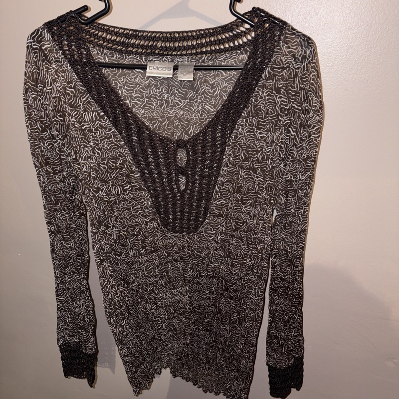 Chicos Brown Women’s Sheer Long Sleeve Top Size 1 (large/Ex Lg)
