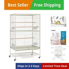 Wrought Iron Bird Flight Cage with Wheels - Large Birdcage for Parakeets, Can...