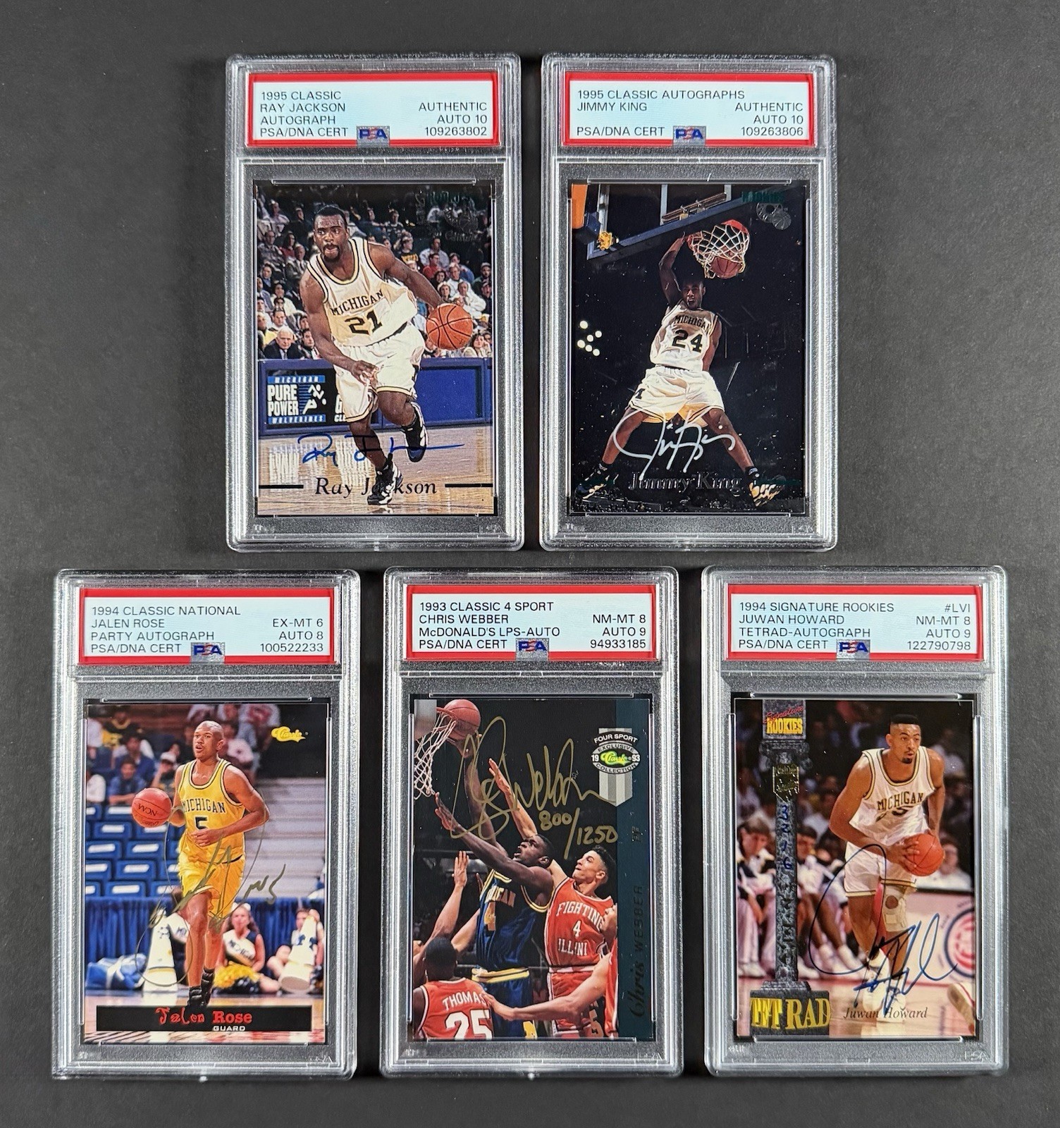 FAB FIVE (MICHIGAN) Autograph *5 CARD Set* CLASSIC Rookie RC 🔥 PSA 10 & 9 AUTO