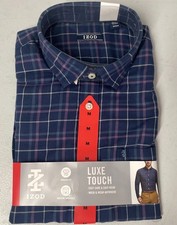 NWT IZOD Mens Luxe Touch Long Sleeve Plaid Button Up Shirt BLUE/PURPLE MEDIUM