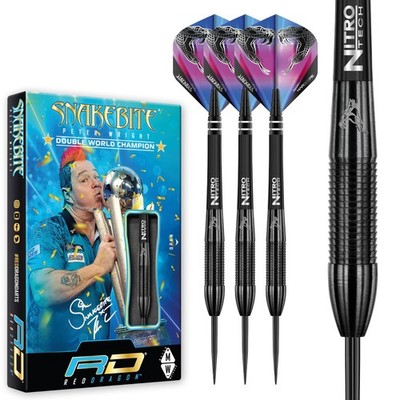 RED DRAGON Peter Wright Snakebite 3 22g Tungsten Darts Set Flights And Stems